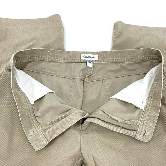 Calvin Klein Mens 36x30 Tan Corduroy Trouser Flat Front Straight Leg - Picture 5 of 9